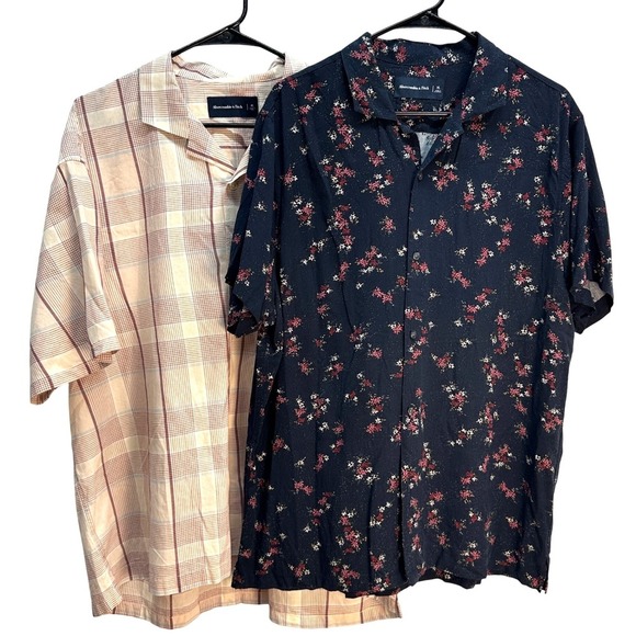 Lot Bundle 2 Abercrombie & Fitch XL Button Down Short Sleeve Shirt Floral Plaid - Picture 1 of 14